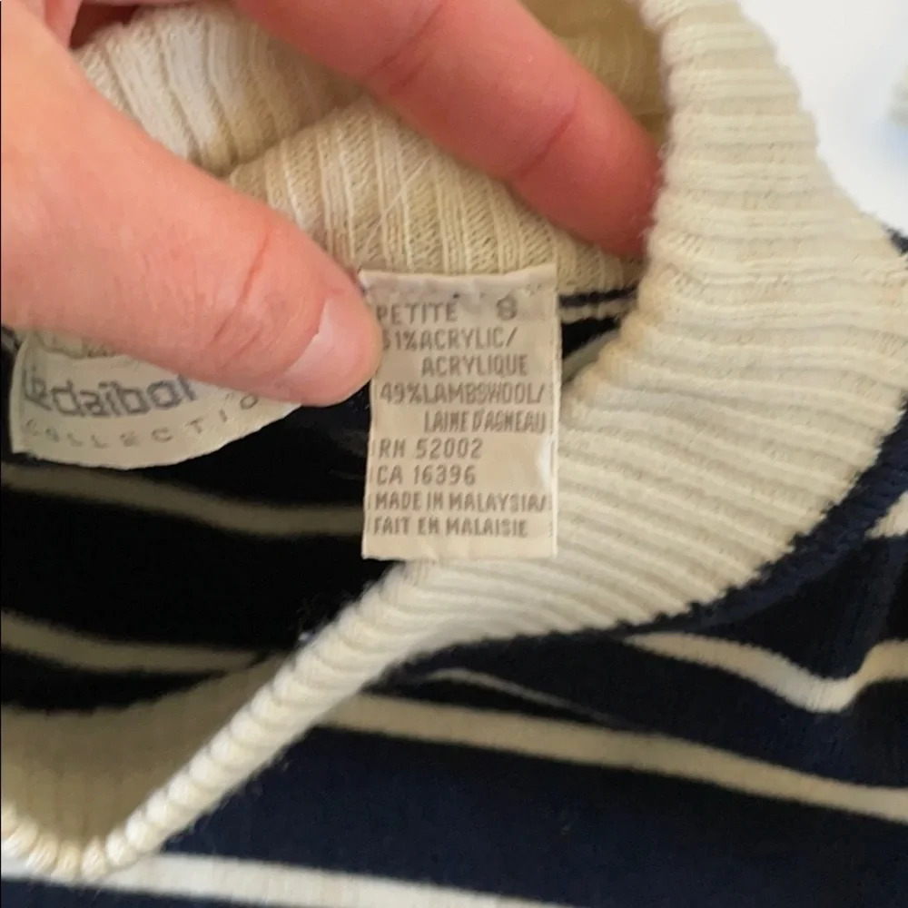 Liz Claiborne Wool Blend Navy Stripe Mock Neck Nautical Sweater SZ Petite Small - Picture 2 of 10